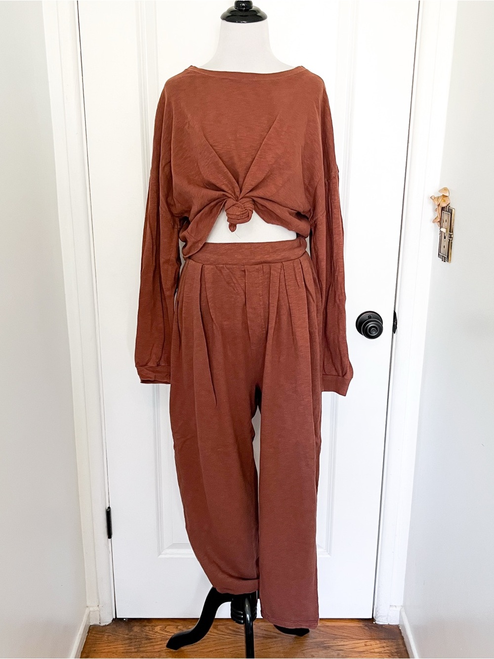 Free People Rust Brown Pleated High-Waist Pants with Matching Top - Large